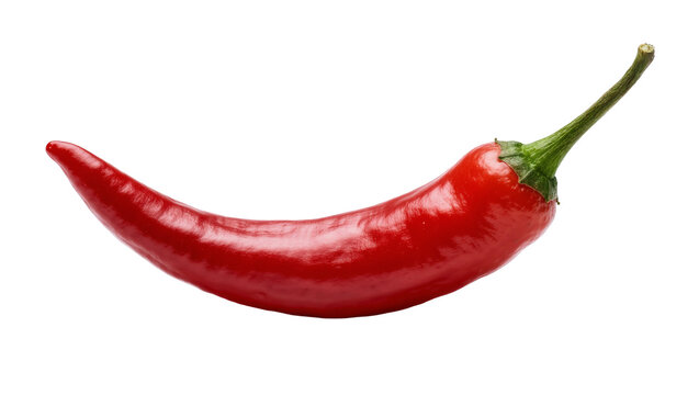 Shiny red chili pepper with green stem, isolated on transparent background