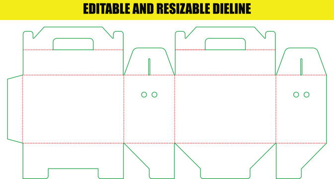 Foldable paper carrier bag dieline template with handle and punch holes for retail shopping packaging design