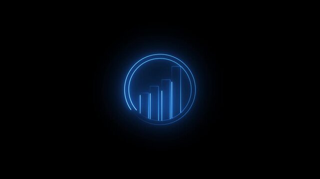 Abstract blue neon circular bar chart business analytics UI icon 4k motion video