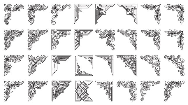 Vintage Corner Ornaments Vector Set Collection of Ornamental Borders and Deco Frames