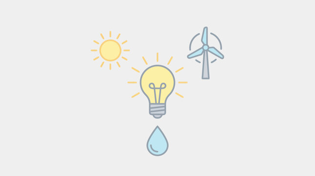 Lightbulb with water drop and wind turbine