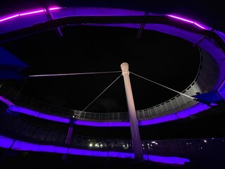 Obraz premium Minquan Bridge, scenic pedestrian arch bridge with oval observation deck spanning Keelung River in Taipei Taiwan