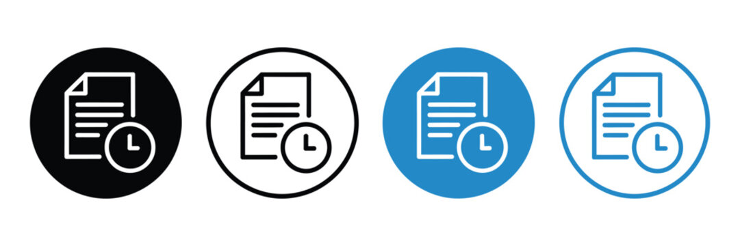 time management document icon set with clock paper history deadline and pending tasks