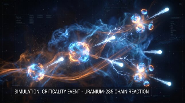 Nuclear fission chain reaction simulation with uranium atoms