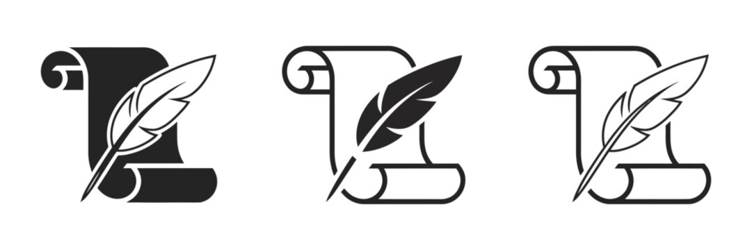 quill pen and scroll icon for ancient writing storytelling and historical literature