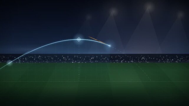 Javelin Flight Arc With Trajectory Analytics In Floodlit Stadium Animation