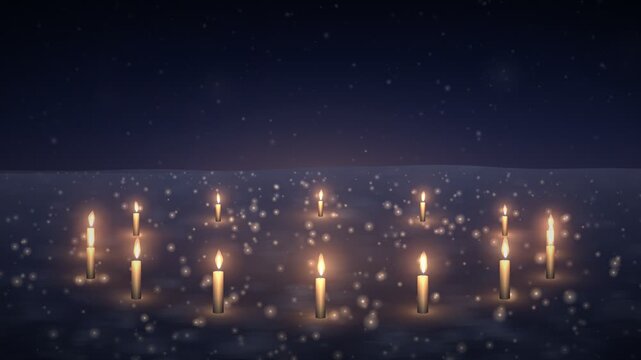 Ring of Candles Lighting in Snow on Winter Night Seamless Loop