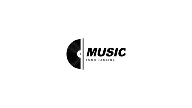 Minimalist Vinyl Record and Music Text Animation Intro Reveal on White Background