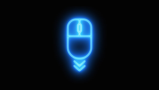 Neon Computer Mouse Scroll Down Icon, Glowing Pink Vector
