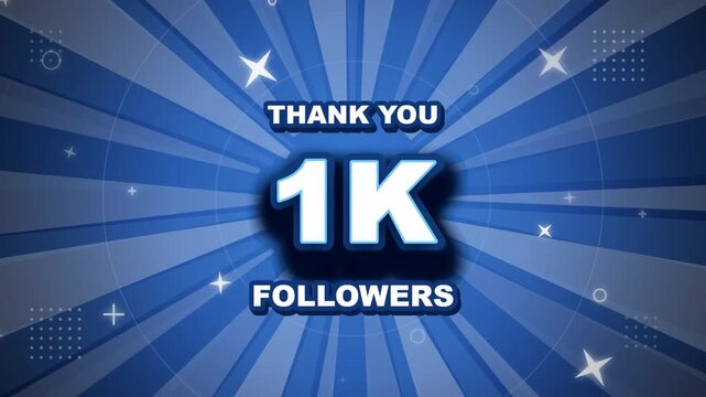Thank you 1k followers animated banner background with rotating rays and sparkling stars
