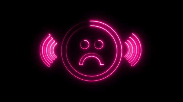 Angry sad face emoji icon with sound waves, shaking emotion symbol set