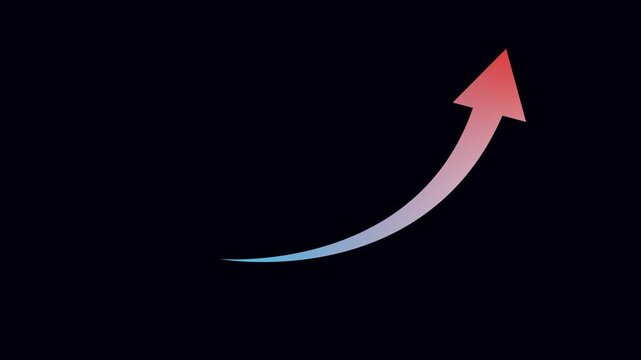 Colorful gradient growth arrow icon set, upward trend curve on black background