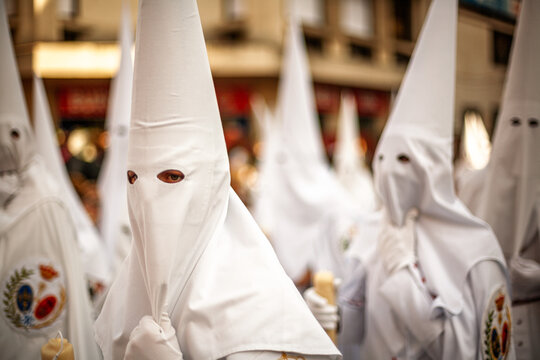 Palm Sunday Nazareno Eyes, White Capirote, Paz Brotherhood, Holy Week Seville