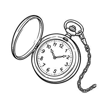 Vintage pocket watch hand drawn line art illustration perfect for antique themes historical concepts time tracking designs and luxury styling projects.
