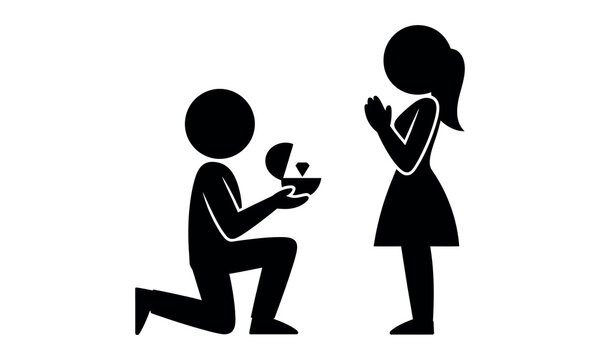 Man kneeling proposing with ring to woman in black dress