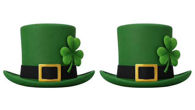 Two green leprechaun hats with shamrocks
