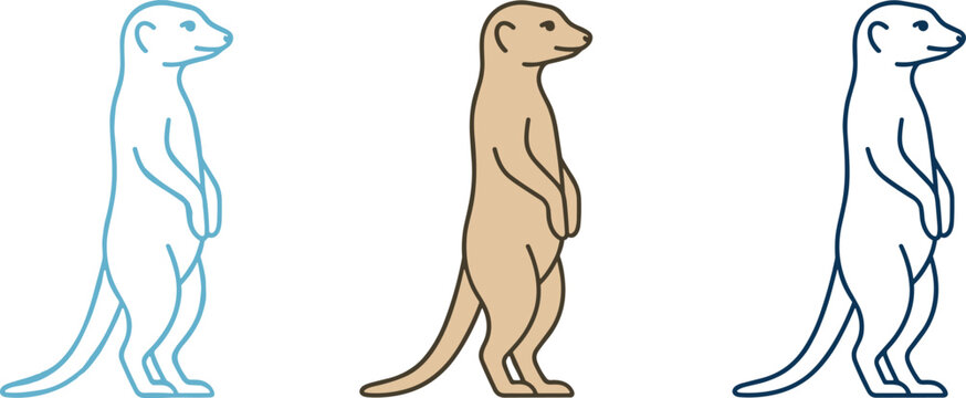 African meerkat standing on hind legs vector icon set representing desert wildlife savanna nature zoology and animal sentinel