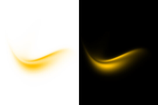Abstract golden light wave flowing effect isolated on black and white background with gold wave golden glow light streak golden curve luminous wave
