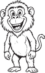 Obraz premium Cute funny cartoon monkey character smiling happily outline illustration isolated