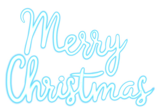 Merry Christmas glowing blue script text overlay