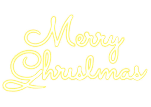 Merry Christmas glowing yellow script text overlay