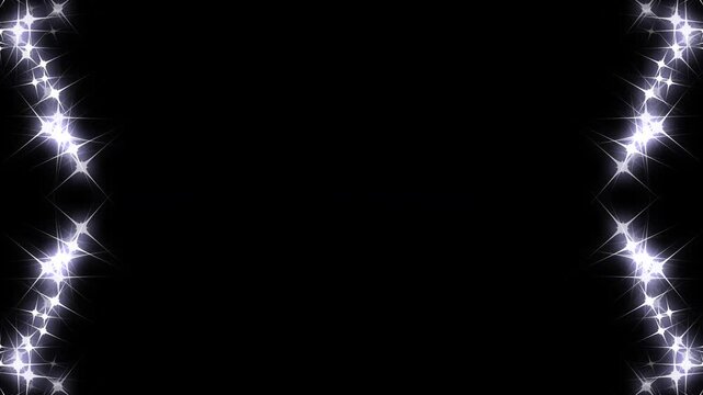 Elegant sparkling star frame with luminous white twinkles surrounding a dark empty center, magical glittering light border animation for wedding, celebration and festive backgrounds. 4k video