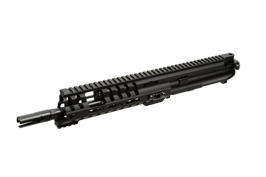 Black firearm upper receiver studio shot