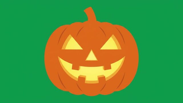 Halloween animated orange pumpkin smile on green screen.
