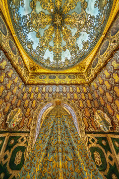 Esperanza Macarena's Gold Embroidered Mantle in Ornate Basilica Shrine, Seville