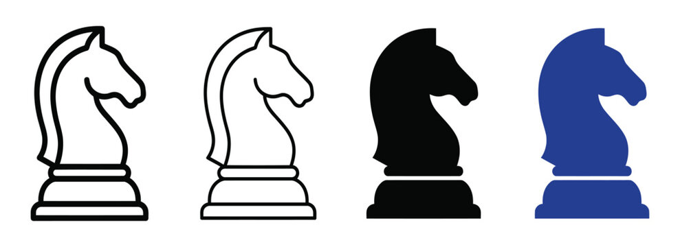 Chess knight vector icons set in black and blue styles