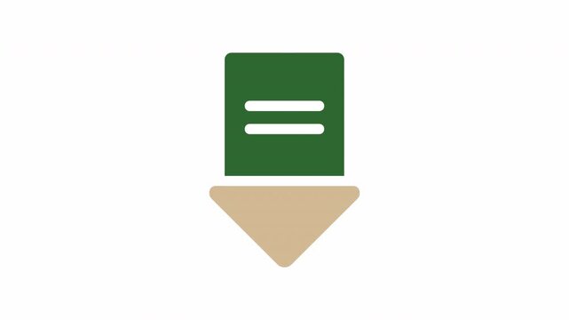 Green Document Icon with Downward Arrow Growing in Size with Smooth Cinematic Motion Isolated on white background