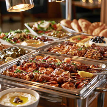 Greek Grill Buffet with Traditional Mediterranean Food