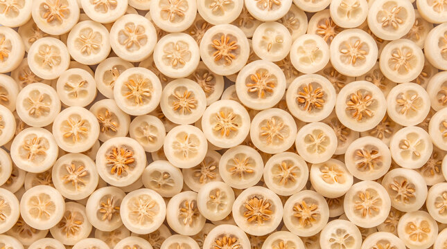 Sliced rambai fruit cross section pattern top view fresh tropical background seamless