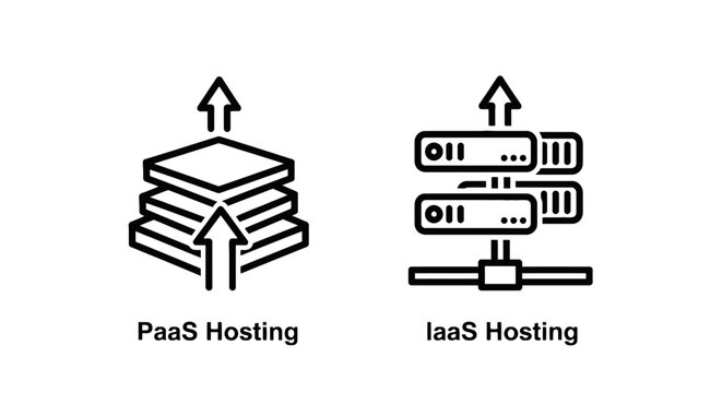 Paa s and iaa s hosting architecture cloud computing icons with server architecture cloud services platform service infrastructure service tech icon