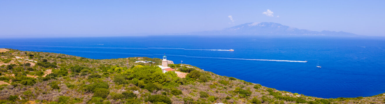 Skinari lighthouse at Zakynthos Island, Greece, in summer