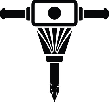 Pneumatic jackhammer tool icon representing concrete drilling construction machinery and industrial demolition work silhouette vector.