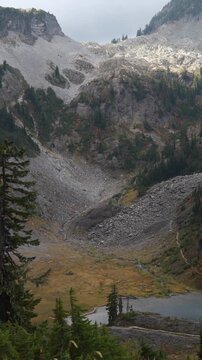 Mountain landscape in Mt. Baker-Snoqualmie National Forest, Washington. Stunning landscape view in the Artist Point area. Vertical design in 9:16 ratio. Smartphone and social media ready.