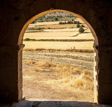 Santa Cecilia Mozarabic Hermitage Arch Framing Castilian Fields