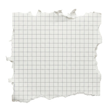 Blank Torn Grid Paper Note with Ripped Edges on Transparent Background