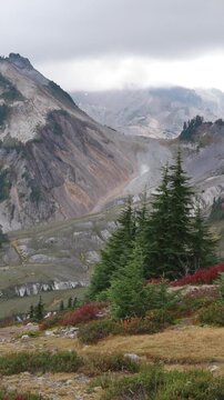 Mountain landscape in Mt. Baker-Snoqualmie National Forest, Washington. Stunning landscape view in the Artist Point area. Vertical design in 9:16 ratio. Smartphone and social media ready.