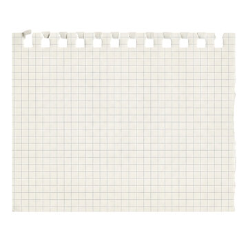 Blank Torn Grid Paper Note with Ripped Edges on Transparent Background