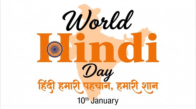 Hindi Typography - Vishv Hindi Divas means World Hindi Day, 10 January. Editable Illustration of Indian Map