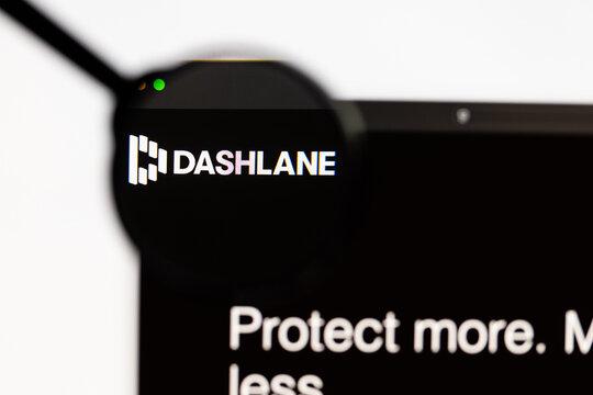 Milan, Italy 2026, 15 AGO Closeup of dashlane com website page on a laptop screen. Focus on dashlane com logo under a magnifying glass.