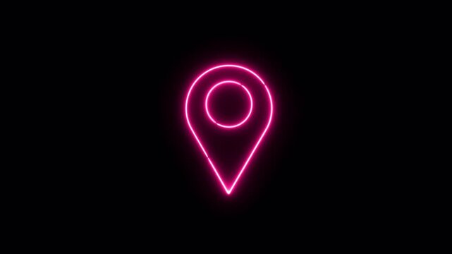Pink Neon Location Pin Icon Glowing on Black Background