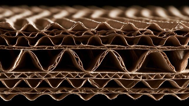 Corrugated cardboard crosssection layers closeup isolated on transparent background