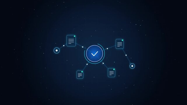 Abstract blue network nodes with glowing connections in dark space with subtle camera movement