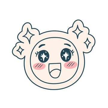 Cute Excited Starry Eyed Face Sticker with Sparkles Vector  