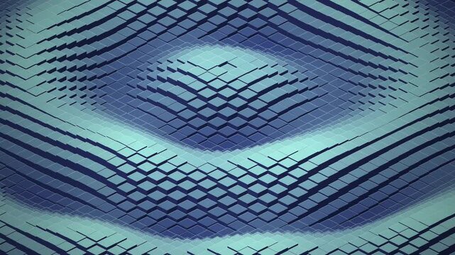 Abstract 3D geometric pattern with blue and teal gradient cubes forming a wave effect