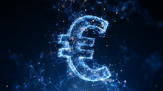 Digital euro currency concept isolated on transparent background