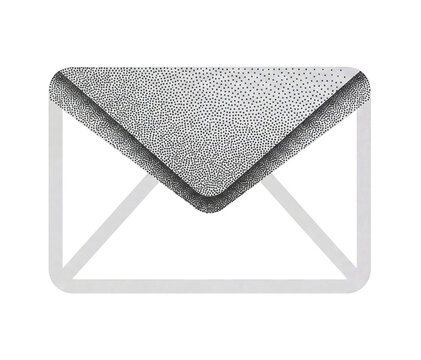 Stippling art envelope illustration with dot work pattern isolated on transparent background